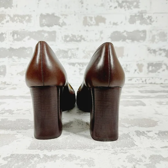 Nine West Nehemy Brown Leather Slip On Square Toe Block Heel shoes - Picture 6 of 12